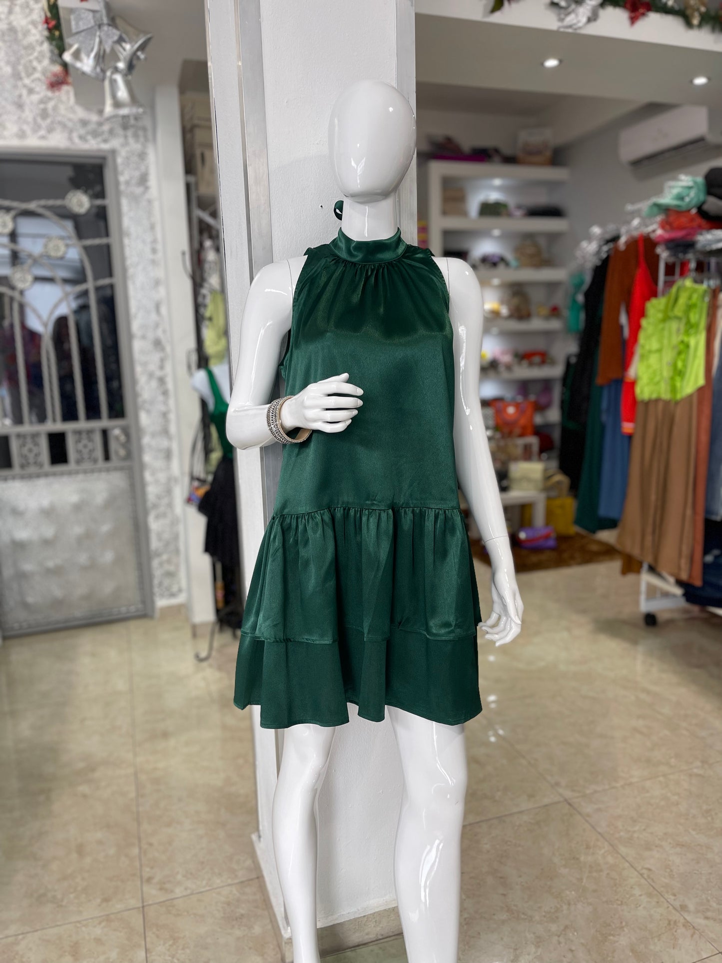 Satin mini dress green