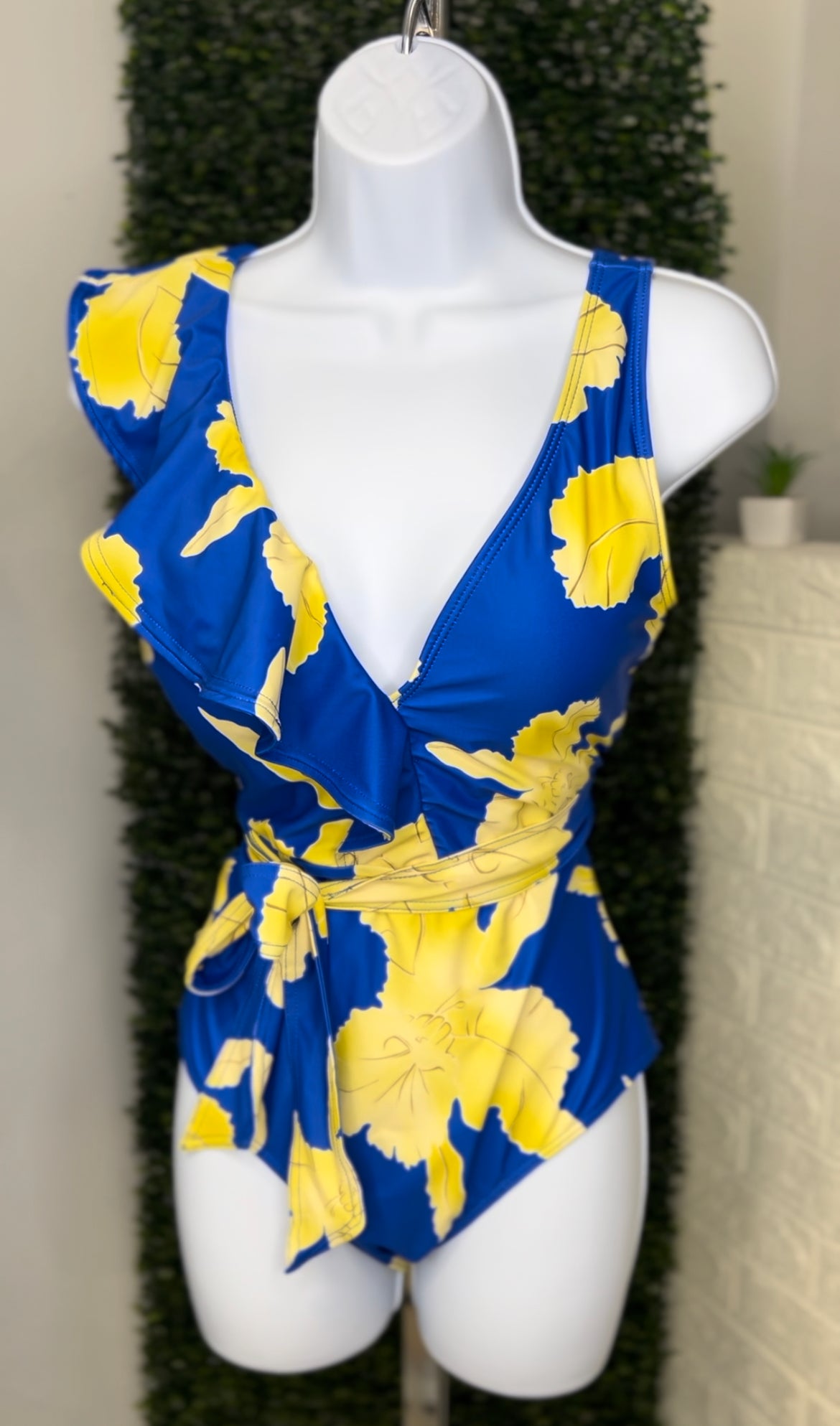 Blue yellow floral swimsuit