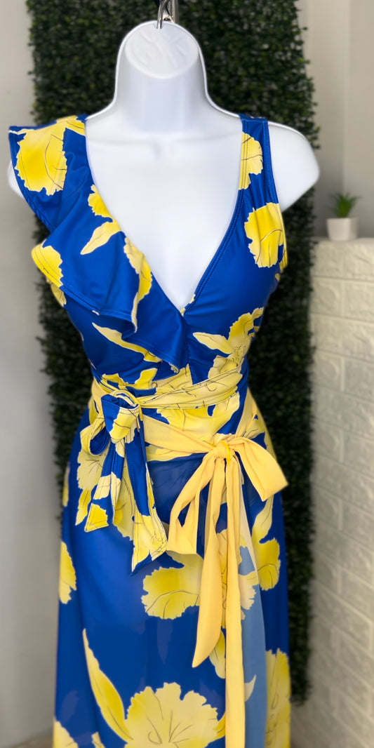 Blue yellow floral swimsuit